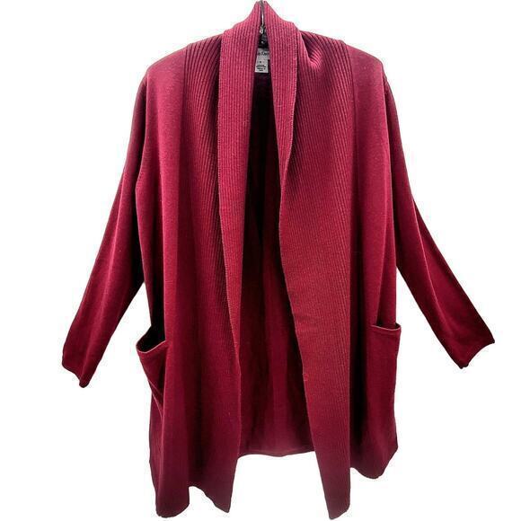 Calvin Klein Red‎ Burgundy Shawl Collar Open Cardigan Bohemian Jacket Sweater - Picture 1 of 11